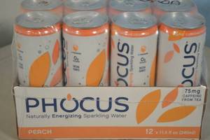 lot 31 image: Phocus Naturally Energizing Sparkling Water 12-Pack Peach Flavor