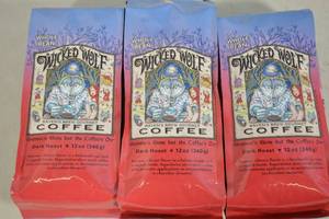 lot 158 image: 3ct Bag of Ravens Brew Wicked Wolf Coffee Beans Past Date