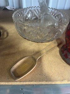 lot 19 image: 2 Vases  old bowl and wooden spoon