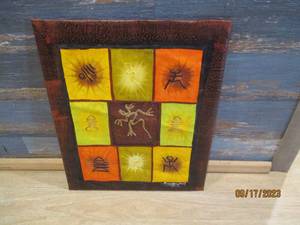 lot 38 image: Taino Acrylic Painting on Fabric...