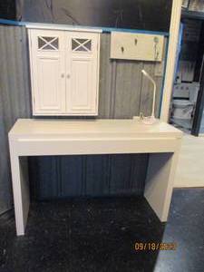 lot 52 image: White Desk, Cabinet and Lamp...