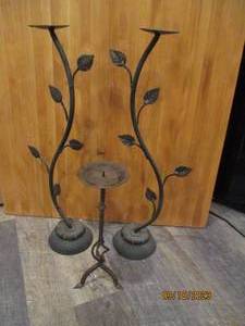 lot 153 image: 3 Antique Wrought Iron Candlesticks...