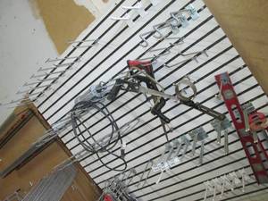 lot 377 image: All pegboard and slatted hangers, b...