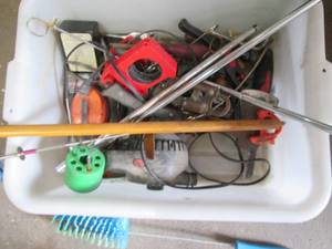 lot 379 image: Bin of assorted tools and accessori...