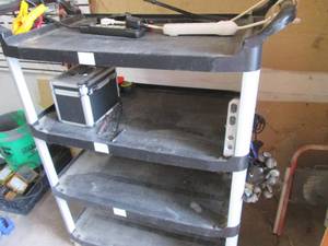 lot 384 image: 4-tier plastic shop cart with conte...