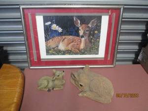 lot 165 image: Fawn Print Signed and Statues...