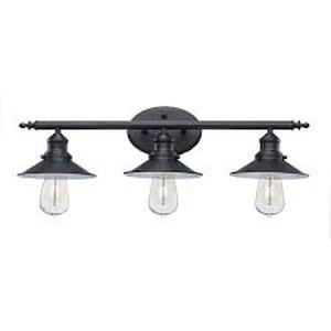 Hampton Bay Glenhurst 25 in. 3-Light Industrial Farmhouse Black Bathroom Vanity Light Fixture with Metal Shades
