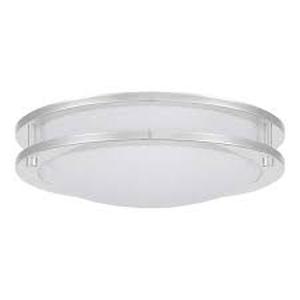 Hampton Bay Flaxmere 12 in. Modern Brushed Nickel Dimmable LED Integrated Flush Mount with Frosted White Glass Shade for Kitchen
