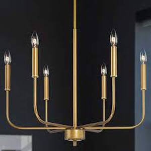 Uolfin Modern Dark Gold Kitchen Linear Chandelier, 6-Light Farmhouse Antique Candlestick Ding Room Pendant Light Fixture
