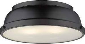 Golden Lighting Duncan 14 in. 2-Light Matte Black Flush Mount with Matte Black Shade