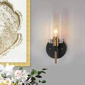 Zevnia Modern 1-Light Brass Gold Wall Sconce, Black Vanity Light with Open Cylinder Clear Glass Shades Wall Light