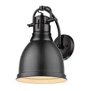 Golden Lighting Duncan Collection 1-Light Black Sconce with Matte Black Shade