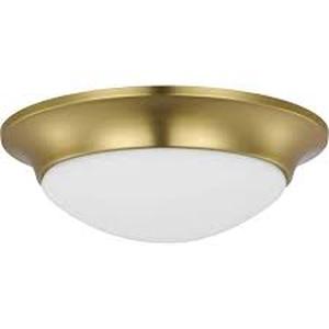 Progress Lighting Etched Glass 11.5 in. Close-to-Ceiling Satin Brass 1-Light Semi-Flush Mount