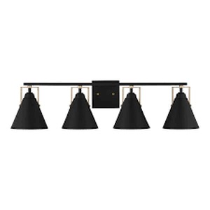 Home Decorator Collections Insdale 4-Light Matte Black Modern Bathroom Vanity with Satin Brass Accents