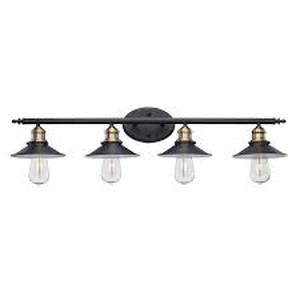 Hampton Bay Glenhurst 34 in. 4-Light Industrial Farmhouse Black Bathroom Vanity Light Fixture with Metal Shades