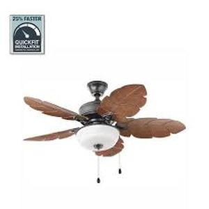Home Decorator Collections Palm Cove 44 in. IndoorOutdoor LED Natural Iron Ceiling Fan with Light Kit, Downrod and Reversible Motor
