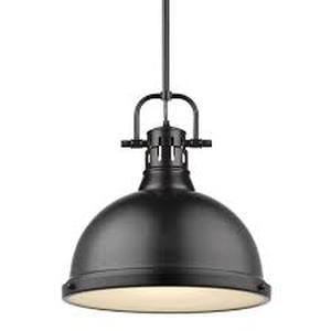 Golden Lighting Duncan 1-Light Black Pendant and Rod with Matte Black Shade