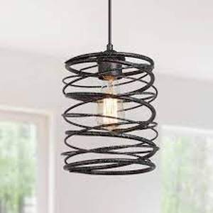 LNC Lavie 8 in. 1-Light Mottled Black Industrial Pendant Light with Spiral Iron Lantern Cage