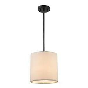 Monteaux Lighting 10 in. 1-Light Black Drum Pendant Light Fixture with Linen Shade
