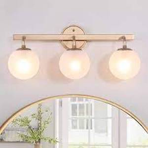 Uolfin Brass Globe Bathroom Vanity Light, 3-Light Modern Gold Bedroom Wall Sconce Light with Frosted Glass Shades