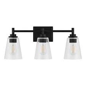 Hampton Bay Wakefield 22 in. 3-light Matte Black Modern Indoor Vanity with Clear Glass Shades