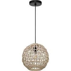 Progress Lighting Jocassee 1-Light Matte Black Pendant with Rattan Shade