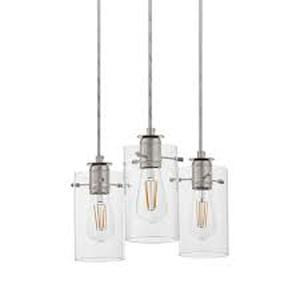 Hampton Bay Regan 3-Light Chrome Pendant Hanging Light with Clear Glass Shades, Industrial Kitchen Pendant Lighting