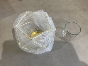 lot 202 image: LOT OF 18 NUPTIO Gold Geometric & Glass Tea LightVotive Candleholders