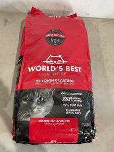 lot 203 image: LOT OF 2 Worlds Best Cat Litter 32 lbs. Unscented Multiple Cat