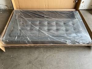 lot 117 image: Zinus Dachelle Queen Size Upholstered Platform Bed Frame - Dark Grey