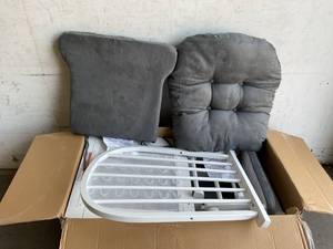 lot 120 image: Storkcraft Premium Hoop Glider and Ottoman - White Base, Gray Cushion