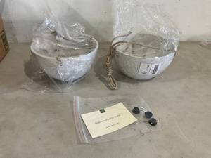 lot 205 image: LA JOLIE MUSE Set of 2 Large Speckled White Hanging Planters
