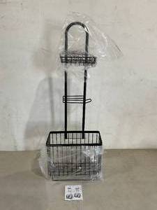 lot 210 image: Free Standing Toilet Paper Holder Stand and Dispenser, with Storage for Tablet, Magazines, Books, Cell Phone While Dispensing 1 Roll
