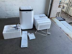 lot 136 image: LOT OF 2 Air Conditioners- BLACKDECKER 10,000 BTU Portable Air Conditioner AND Midea 10,000 BTU U-Shaped Smart Inverter Window Air Conditioner -White