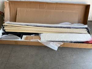 lot 144 image: Gruwans Twin Upholstered Bed Frame with Wingback Headboard - Beige