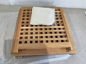 lot 251 image: ZLHOME Natural Wooden Grid IndoorOutdoor Side Table