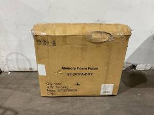 lot 40 image: Opoiar Grey Fabric Memory Foam Futon Split Seat Sofa Bed