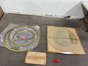 lot 43 image: Mitera 2-Piece 36 inch Brass Round Glass Nesting Coffee Table Set