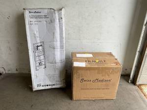 lot 13 image: Complete Set Swiss Madison White Concorde Back to Wall Concealed Tank Toilet Bowl and Well Made Forever Toilet Tank Carrier