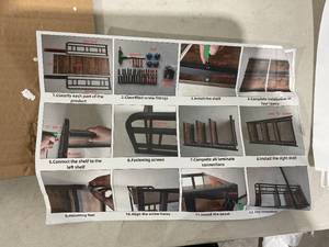 lot 50 image: Black Metal and Rustic Brown 4-Tier Kitchen Bakers Rack