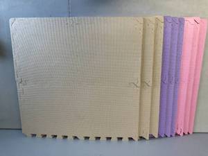 lot 406 image: LOT OF 9 Soft Non-Toxic EVA Foam Interlocking Tiles Playmat - PinkPurpleBeige