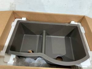 lot 69 image: Elkay Quartz Classic Offset 6040 Double Bowl Undermount Sink with Aqua Divide Mocha
