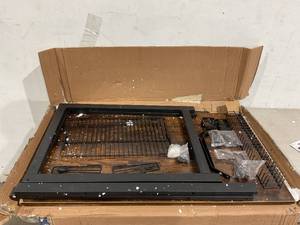 lot 74 image: ASTARTH 40 inch Rustic Brown Wood and Black Metal Computer Table with Storage Basket and Headphone Hook