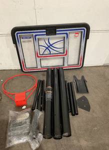 lot 172 image: Lifetime 44-Inch RedWhiteBlue Backboard Adjustable In-Ground Basketball Hoop