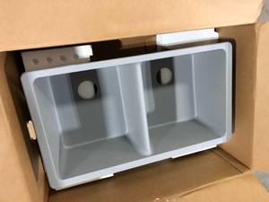 lot 12 image: Elkay Quartz Classic Greystone Quartz 33 in. Equal Double Bowl Undermount Kitchen Sink Customer Returns See Pictures