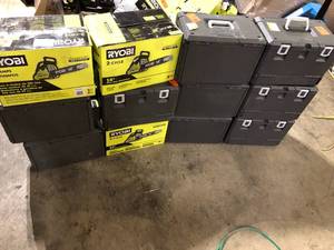 lot 22 image: Lot of Assorted Ryobi Chainsaws Various Sizes and Conditions Customer Returns See Pictures