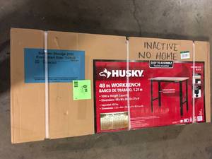 lot 2 image: Husky Ready-To-Assemble 4 ft. Solid Wood Top Workbench in Black customer return review pictures