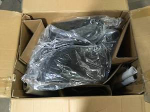 lot 26 image: Elevens Boston Black Faux Leather Upholstered Side Chair with Arms (Set of 2) customer returns review pictures