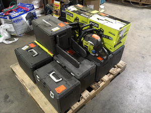 lot 34 image: Lot of assorted Ryobi Chainsaws various models and conditions customer returns review pictures