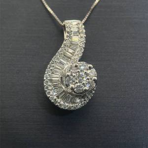 lot 22 image: 1.00 Carat Diamond Baguette Swirling Symphony Ribbon Pendant in 14k White Gold $2,575 Retail VIDEO